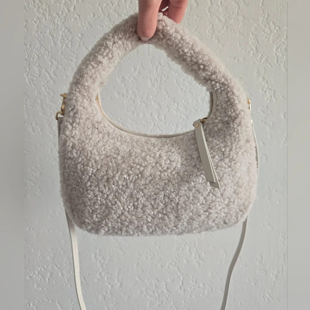 Miu Miu Cream Wander Shearling Hobo Handbag/Crossbody